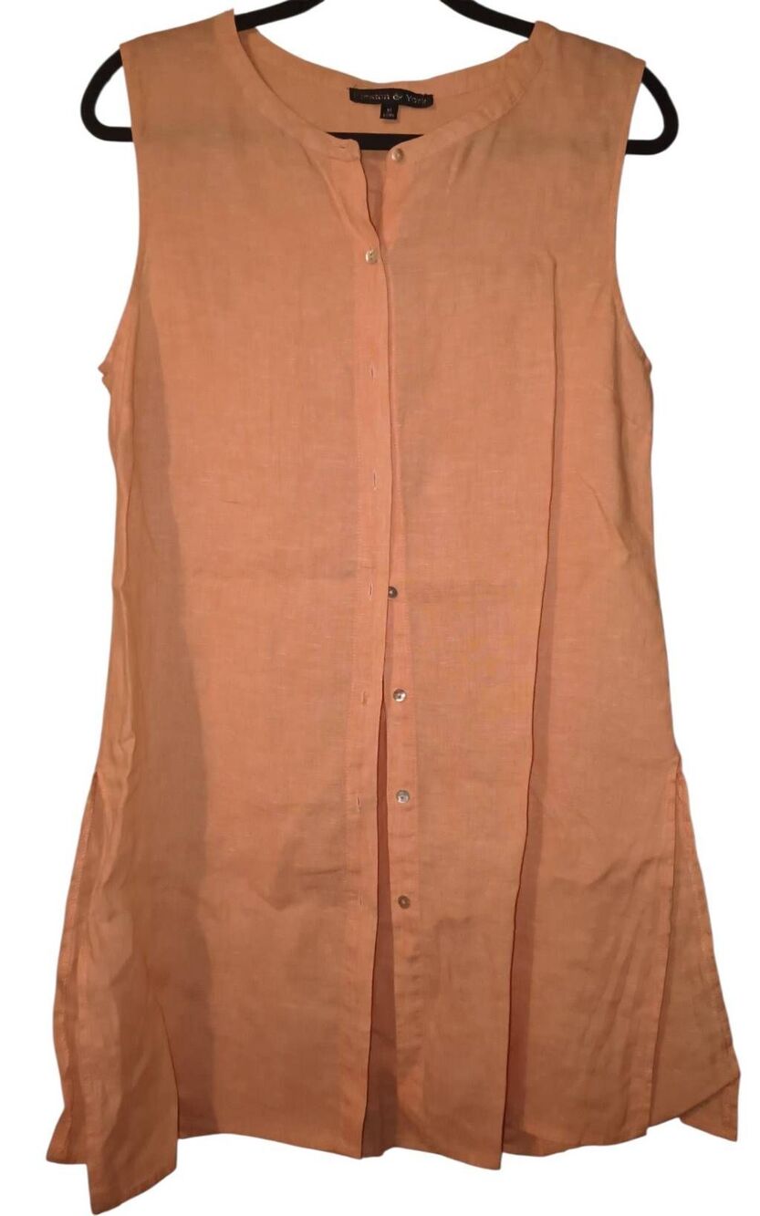 100% Linen PRESTON & YORK SLEEVELESS SHEATH Tunic Top SIZE Medium Lagenlook ta